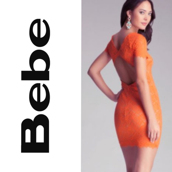 bebe Dresses & Skirts - BEBE Orange Dress  Sweetheart Neck Lace  S/P